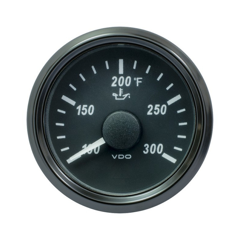 VDO SingleViu 2426 Engine Oil Temperature 300°F Black 52mm Amber Lighted w Red Pointer gauge